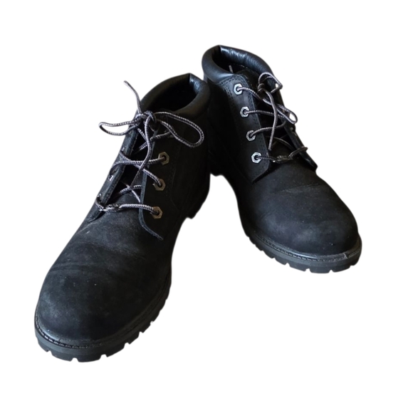Timberland Black Suede Leather Womens Ankle Boots Booties Lace Up Size 9M - Picture 1 of 5